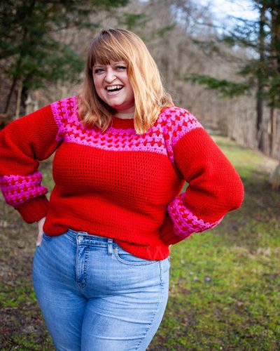 Cupid’s Kiss / My First Crocheted Raglan Sweater