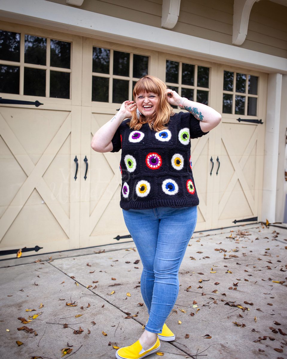 Eye See You: My Spooky Granny Square Eyeball Sweater!